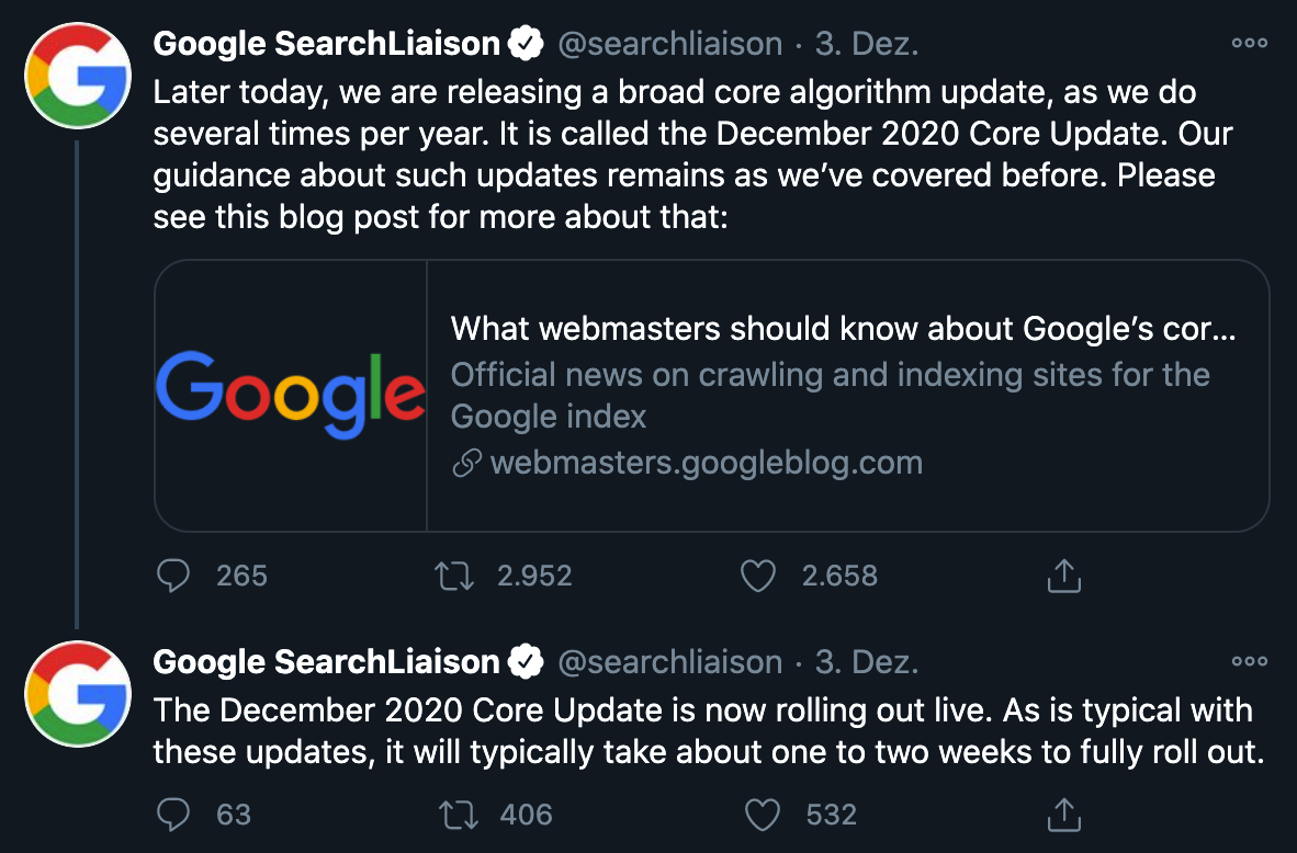 Google Core Update Dezember 2020