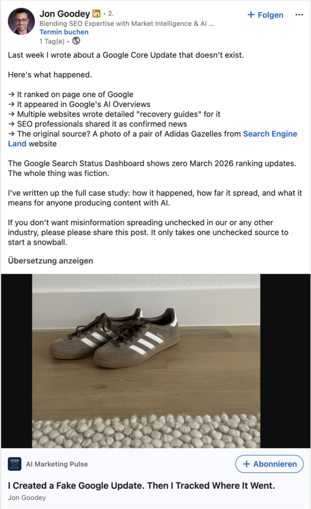 Google Core Update M&auml;rz 2026